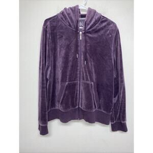 Calvin Klein Women's XXL Purple Soft Velour Full Zip Long Sleeve Hoodie Sweater